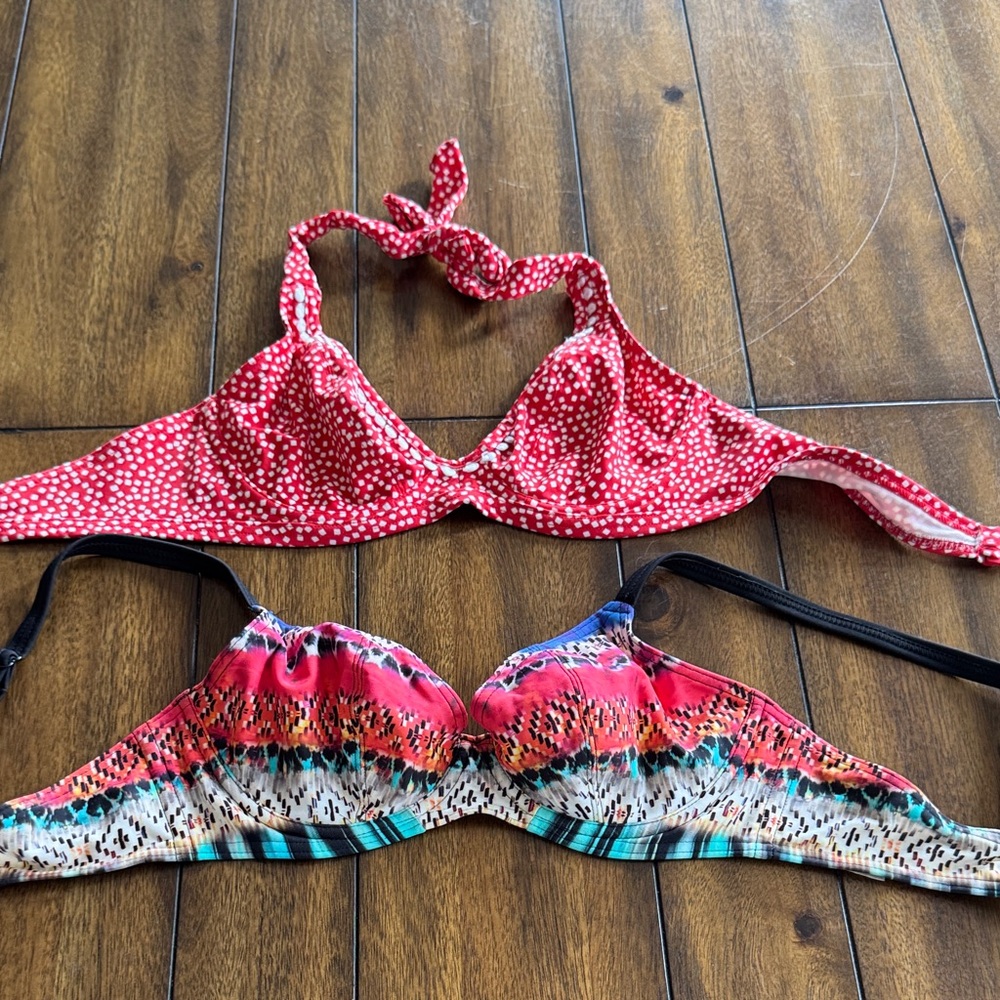 Red and Multicolor Bikini Tops by Freya 32D